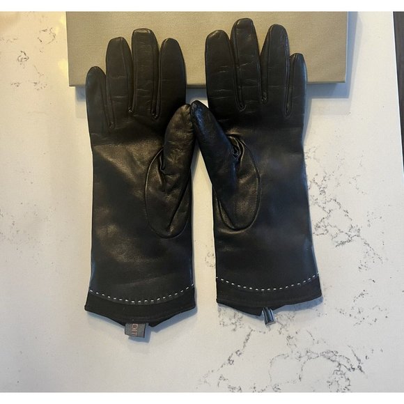 Judith Leiber Leather Cashmere Gloves with Zipper size 7.5 - Picture 2 of 4